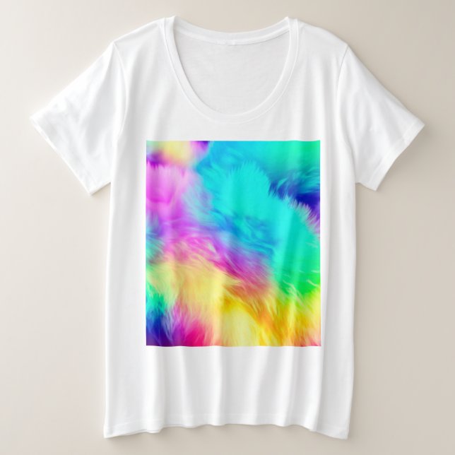 Vivid Rainbow Fluffy Fur Texture-75201 Plus Size T-Shirt (Design Front)