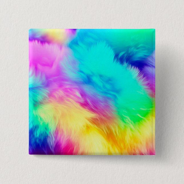 Vivid Rainbow Fluffy Fur Texture Background Design 15 Cm Square Badge (Front)