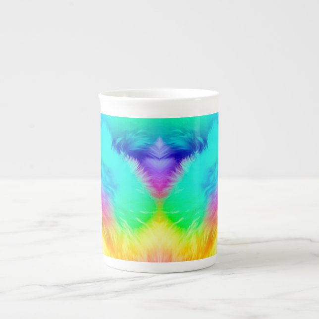 Vivid Rainbow Fluffy Fur Texture Background Design Bone China Mug (Front)