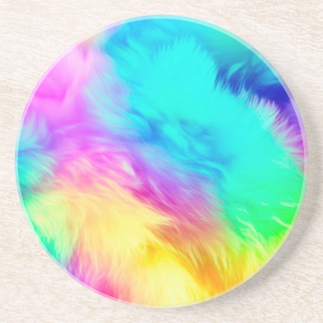 Vivid Rainbow Fluffy Fur Texture Background Design Coaster (Front)