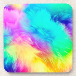 Vivid Rainbow Fluffy Fur Texture Background Design Coaster