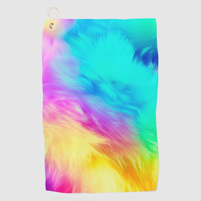 Vivid Rainbow Fluffy Fur Texture Background Design Golf Towel (Front)