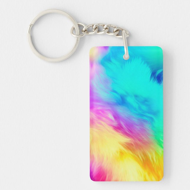 Vivid Rainbow Fluffy Fur Texture Background Design Key Ring (Front)