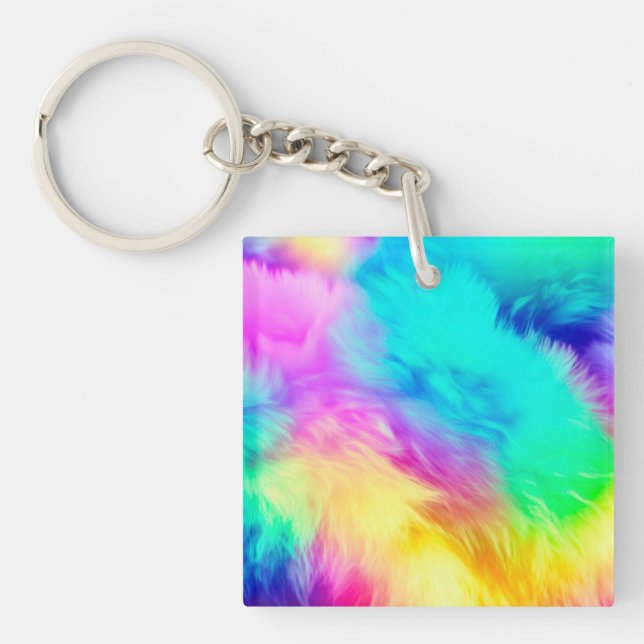 Vivid Rainbow Fluffy Fur Texture Background Design Key Ring (Front)