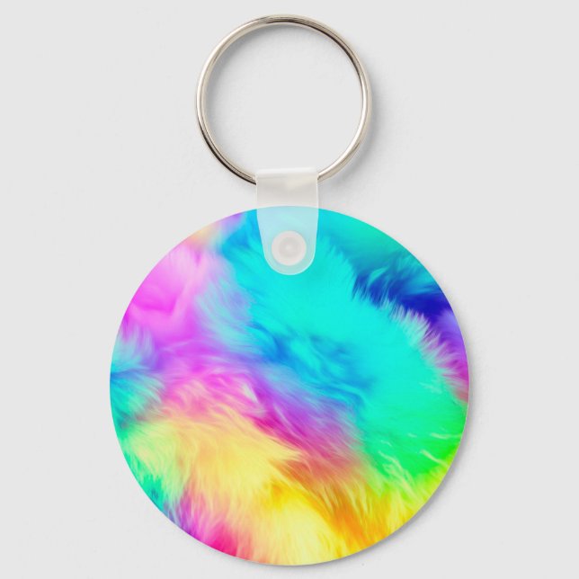 Vivid Rainbow Fluffy Fur Texture Background Design Key Ring (Front)