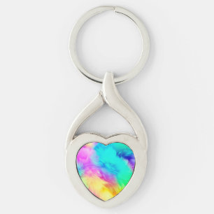 Vivid Rainbow Fluffy Fur Texture Background Design Key Ring