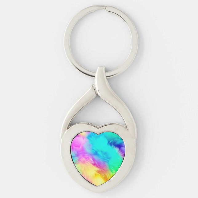 Vivid Rainbow Fluffy Fur Texture Background Design Key Ring (Front)
