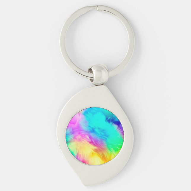 Vivid Rainbow Fluffy Fur Texture Background Design Key Ring (Front)