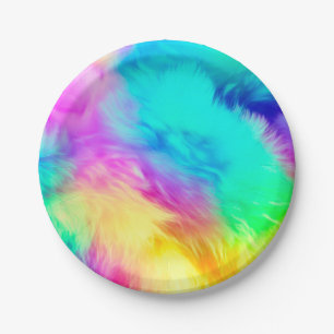 Vivid Rainbow Fluffy Fur Texture Background Design Paper Plate