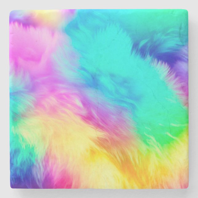 Vivid Rainbow Fluffy Fur Texture Background Design Stone Coaster (Front)