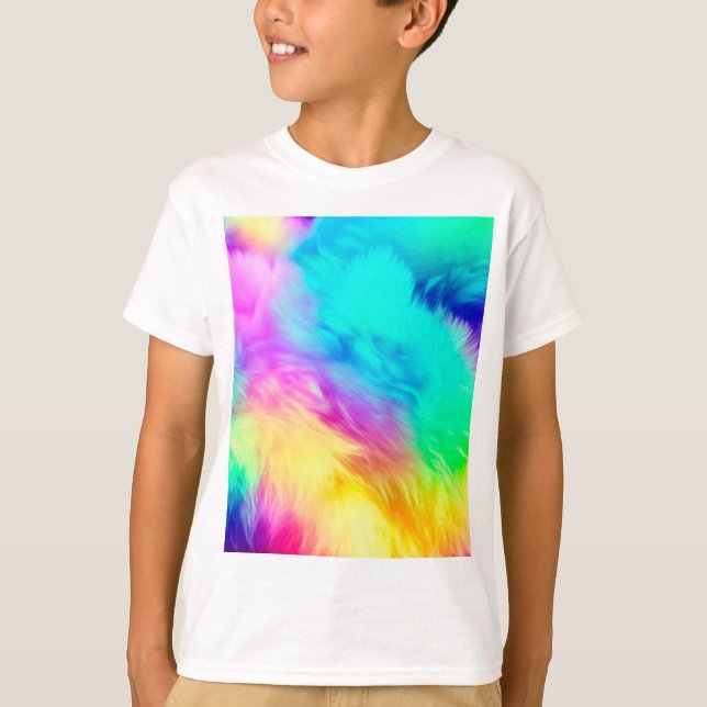 Vivid Rainbow Fluffy Fur Texture Background Design T-Shirt (Front)