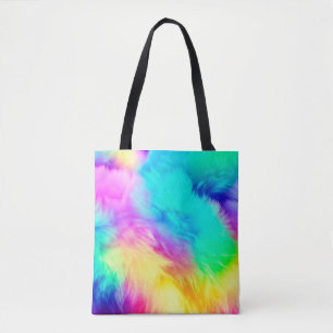 Vivid Rainbow Fluffy Fur Texture Background Design Tote Bag