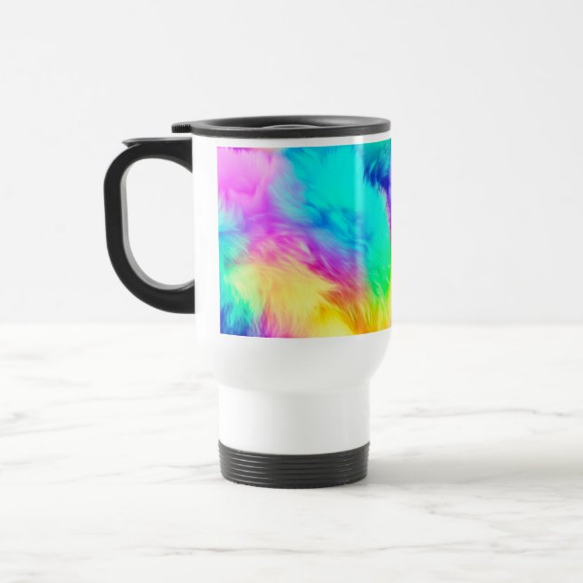Vivid Rainbow Fluffy Fur Texture Background Design Travel Mug (Left)