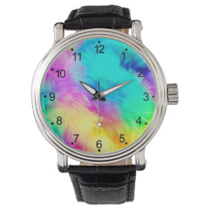 Vivid Rainbow Fluffy Fur Texture Background Design Watch