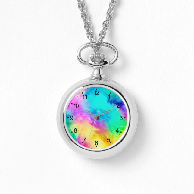 Vivid Rainbow Fluffy Fur Texture Background Design Watch (Front)