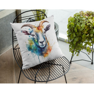 Vivid Rainbow Goat Portrait Cushion