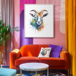 Vivid Rainbow Goat Portrait  Poster
