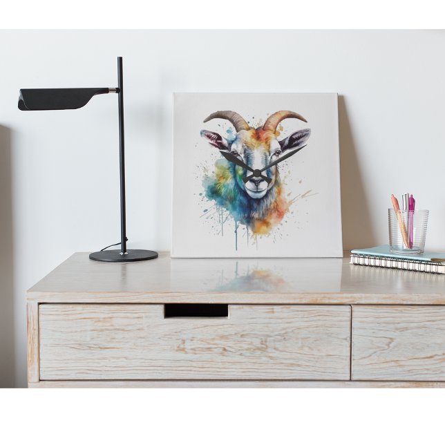Vivid Rainbow Goat Portrait  Square Wall Clock (Creator Uploaded)