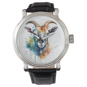Vivid Rainbow Goat Portrait Watch