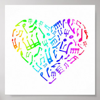 Vivid Rainbow Music Notes Heart Poster