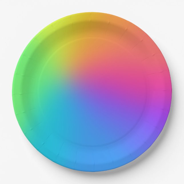 Vivid Rainbow Ombre Birthday Party Paper Plate (Front)