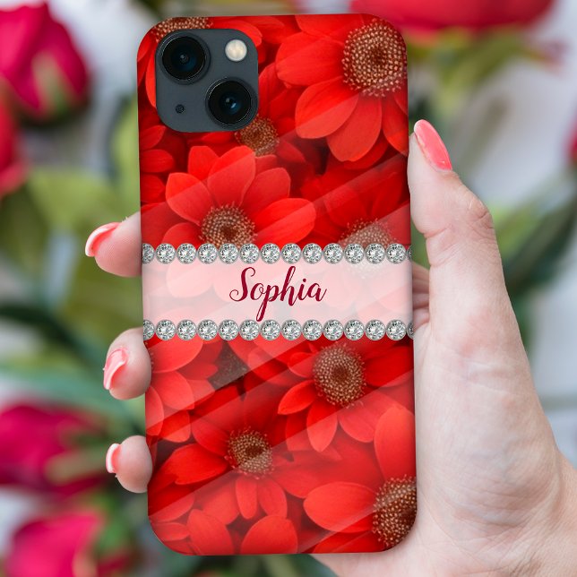 Vivid Red 3D flowers, diamond frame custom Case-Mate iPhone Case (Creator Uploaded)