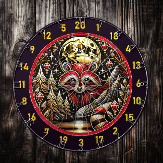 Vivid Red And White Racoon Glows In Nature Dartboard