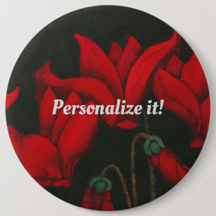 Vivid red Cyclamen on a dark black background 6 Cm Round Badge