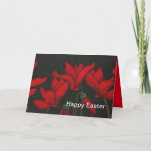 Vivid red Cyclamen on a dark black background Holiday Card