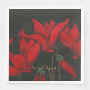 Vivid red Cyclamen on a dark black background Napkin
