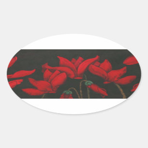 Vivid red Cyclamen on a dark black background Oval Sticker