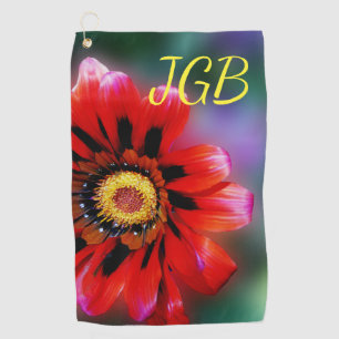 Vivid Red Flower Gazania Monogrammed Monogram Golf Towel