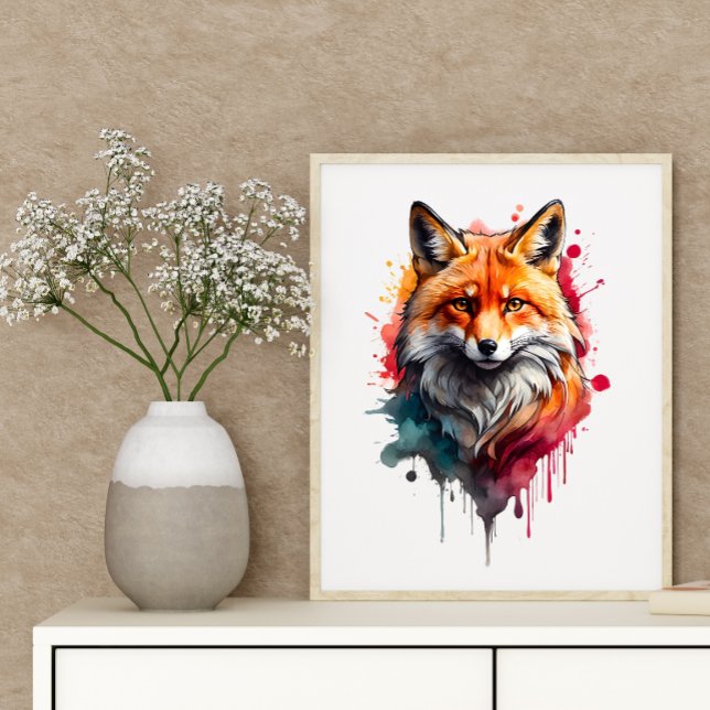 Vivid Red Fox Watercolor Splash Wall Art (Creator Uploaded)