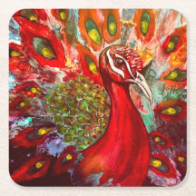 Vivid Red Peacock Coasters