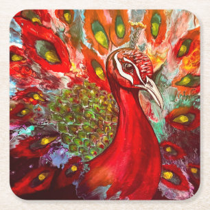 Vivid Red Peacock Coasters