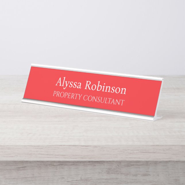 Vivid Red Professional Desk Name Plate (Front)