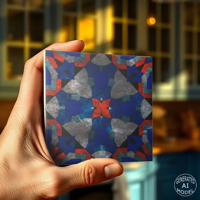 Vivid Red Starburst with Soothing Blue Accents Tile (Creator Uploaded)
