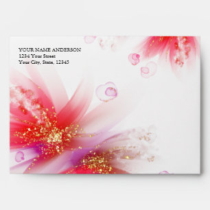 Vivid Scarlet Lilac Abstract Floral Envelope