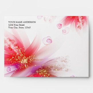 Vivid Scarlet Lilac Abstract Floral Envelope