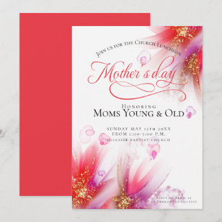 Vivid Scarlet Lilac Abstract Floral Mother's Day Invitation