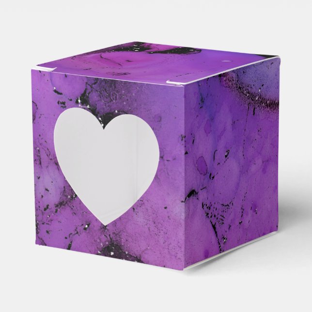 Vivid Shimmering Black and Purple Ink Splash Favour Box (Front Side)