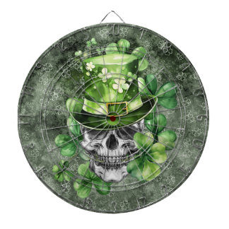 Vivid Skull with Green Hat Illustration Dartboard