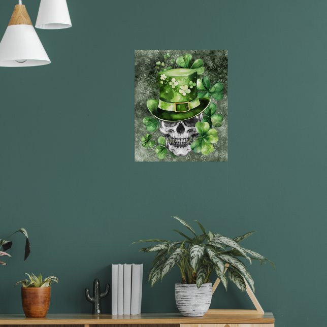 Vivid Skull with Green Hat Illustration Poster (Living Room 1)