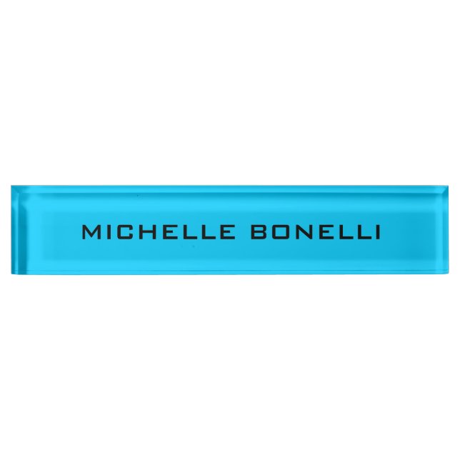 Vivid Sky Blue Minimalist Plain Legible Modern Nameplate (Front)