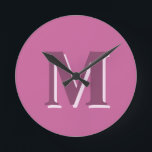 vivid solid pink monogram, round clock<br><div class="desc">vivid solid pink monogram,  Round Clock.
Hex colour code #CB649C</div>