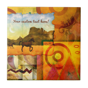 Vivid Southwest Desert Horse Graphic Collage Tile