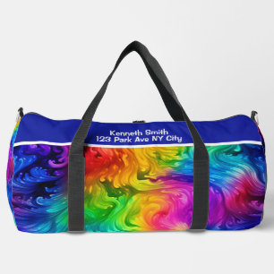 Vivid Spectrum Swirl Monogram Personalised Travel Duffle Bag