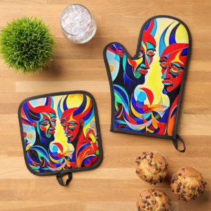 Vivid Spirit Pair Design Oven Mitt & Pot Holder Set