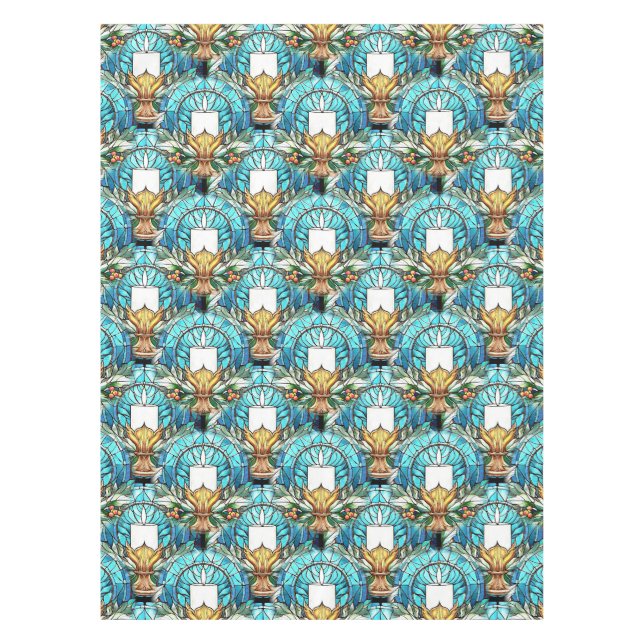 Vivid Stained Glass Holly And Candle Pattern Tablecloth (Front)