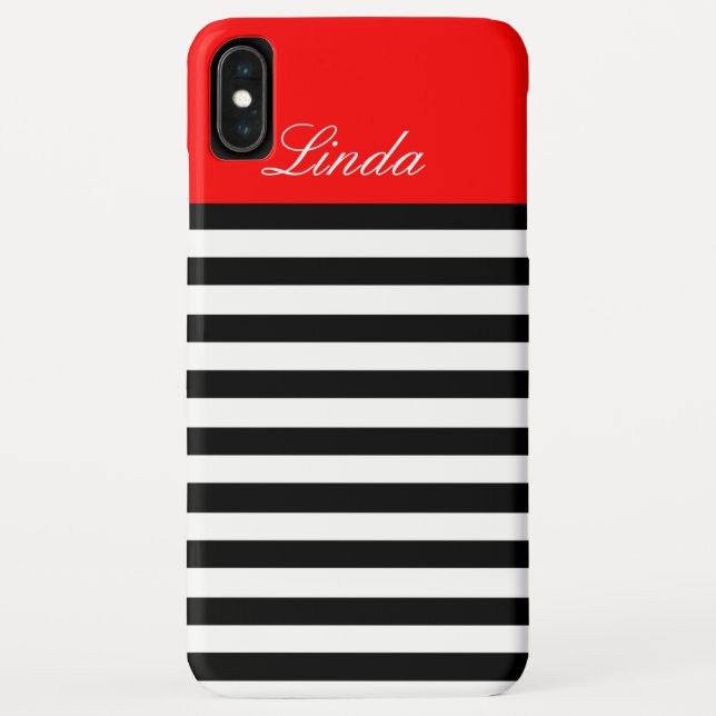 Vivid Strawberry Red and Black / White Striped Case-Mate iPhone Case (Back)